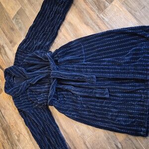 M-XL Men's Club Room Charter Club Navy Blue Pinstripe 100% Cotton Luxurious Robe